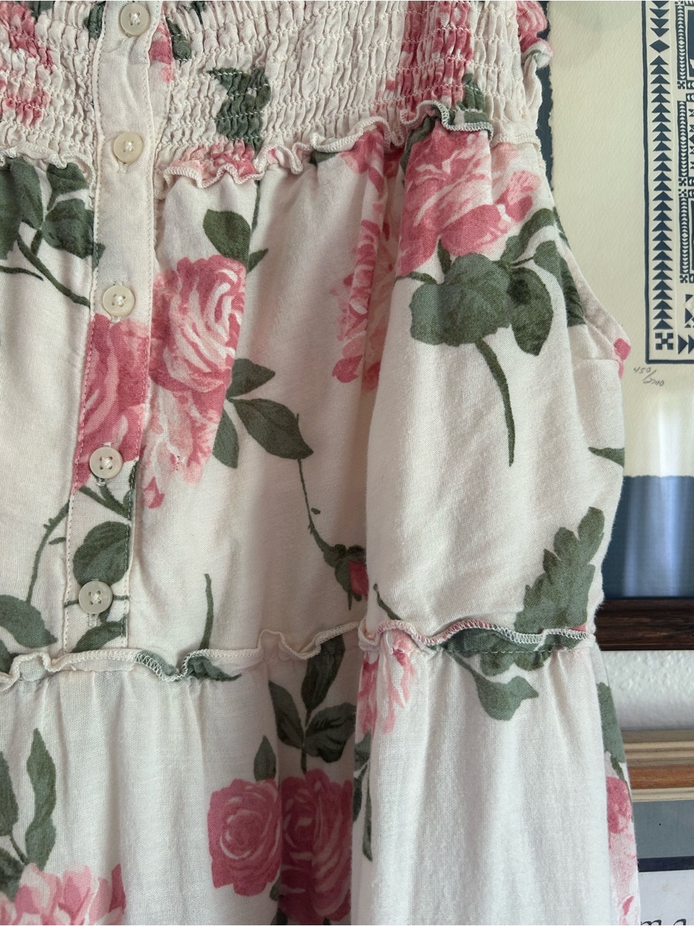 Old Navy White Floral Tiered Sundress with Pink Roses - Picture 4 of 5